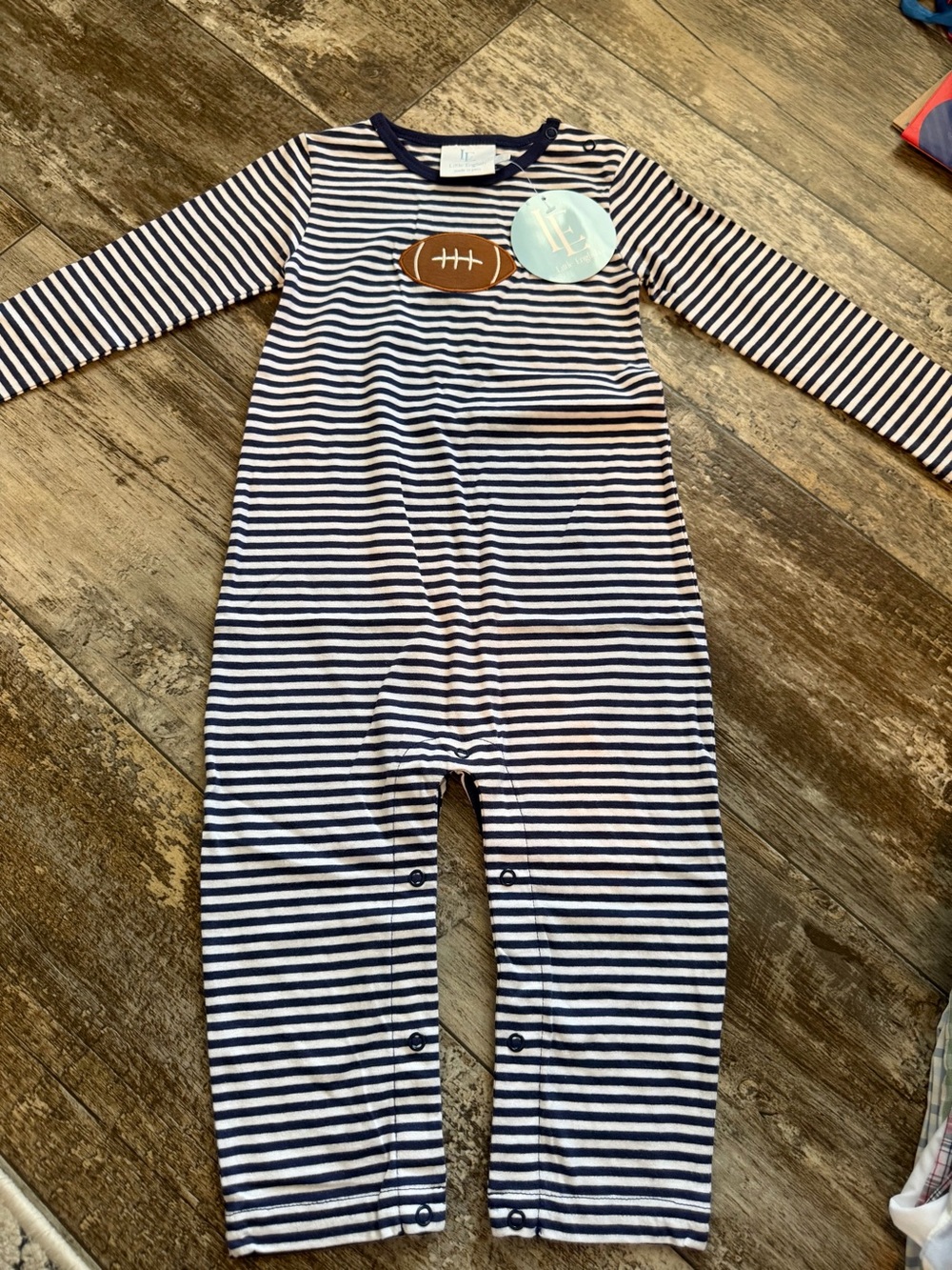 Little English Navy and White Striped Football Footie